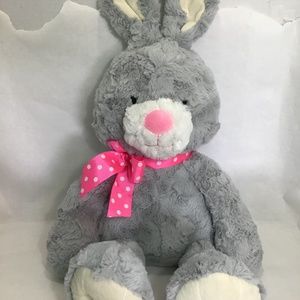 Gray & White Swirly Plush Easter Bunny Rabbit 24” Animal Adventure Neon Pink Bow